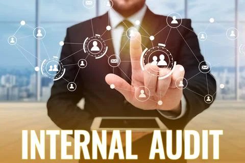 Text caption presenting Internal Audit. Word Written on Evaluates the 스톡 사진