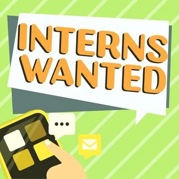 Text caption presenting Interns Wanted. Business overview Looking for on the job Stock Illustration