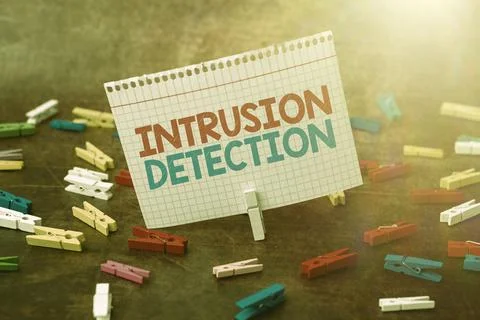 Text caption presenting Intrusion Detection. Word Written on monitors a network 스톡 사진