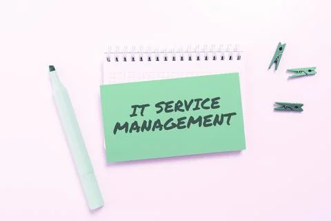 Text caption presenting It Service Management. Word for the process of aligning Stock Photos