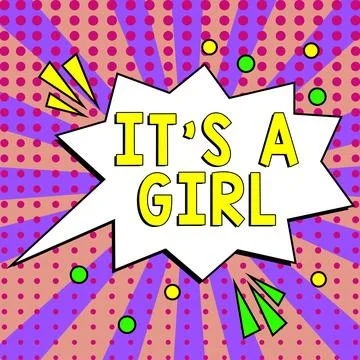 Text caption presenting It's A Girl. Internet Concept Expecting a female baby Stock Illustration