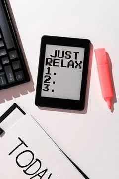 Text caption presenting Just Relax. Internet Concept to rest or do something Stock-Fotos