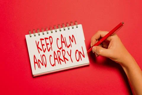 Text caption presenting Keep Calm And Carry On. Business showcase slogan calling Stock Photos
