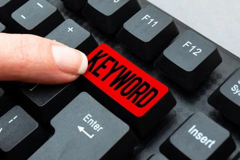 Text caption presenting Keyword. Word for word which acts as the key to a code Stockfoto's