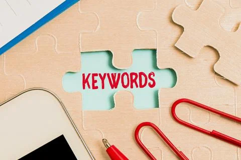 Text caption presenting Keywords. Business concept word which acts as the key to 스톡 사진