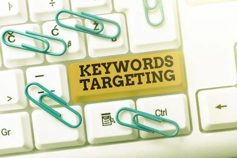 Text caption presenting Keywords Targeting. Word Written on Use Relevant Words Stock-Fotos