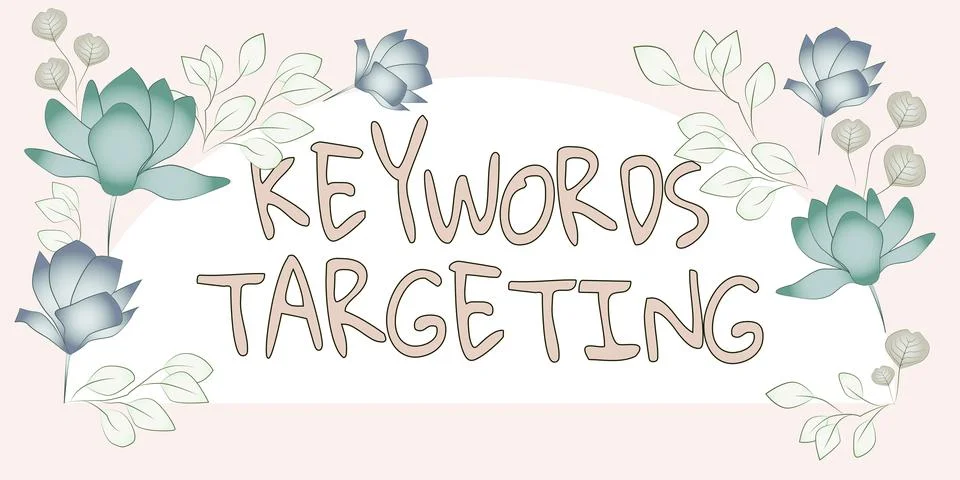 Text caption presenting Keywords TargetingUse Relevant Words to get High Ranking Stock-Illustration