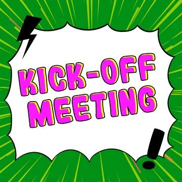 Text caption presenting Kick Off Meeting. Word for first meeting with the Stock Illustration