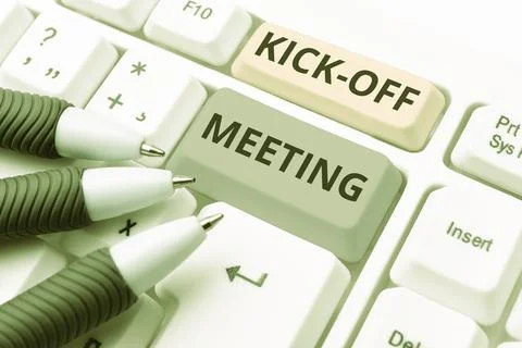 Text caption presenting Kick Off Meeting. Concept meaning first meeting with the Stock Photos