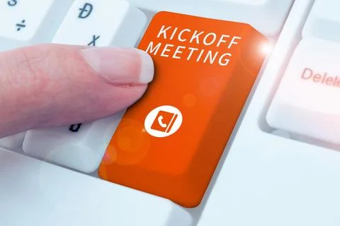 Text caption presenting Kick Off Meeting. Concept meaning first meeting with the 스톡 사진