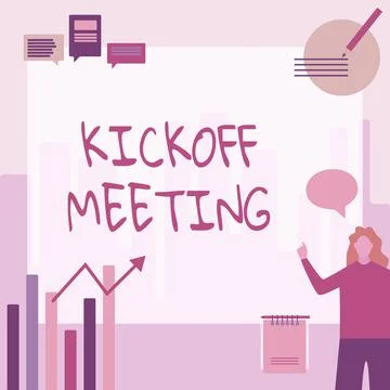 Text caption presenting Kickoff Meeting. Business overview Special discussion on Stock Illustration