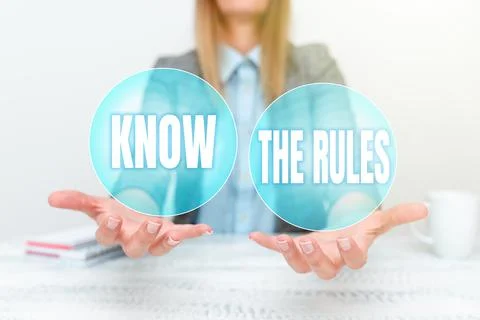 Text caption presenting Know The Rules. Business overview set explicit or Stock Photos