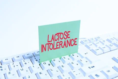 Text caption presenting Lactose Intolerance. Word for digestive problem where Foto stock