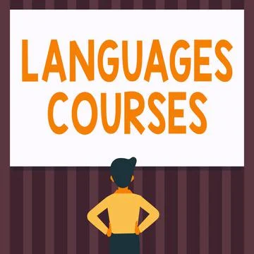 Text caption presenting Languages Courses. Concept meaning set of classes or a Stock Illustration