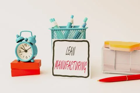 Text caption presenting Lean Manufacturing. Word for focus on minimizing waste Stock Photos