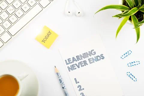 Text caption presenting Learning Never Ends. Internet Concept Life Long Stock Photos