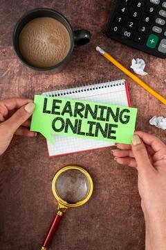 Text caption presenting Learning OnlineLearn something new with the help of 写真素材