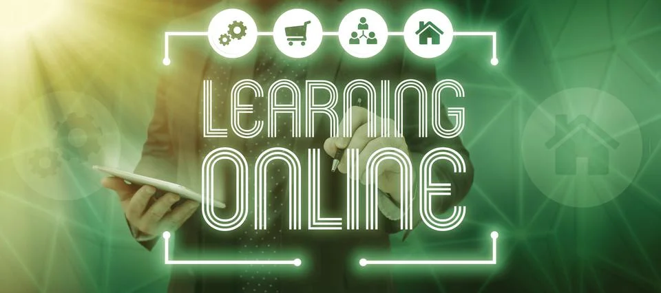 Text caption presenting Learning OnlineLearn something new with the help of Foto stock