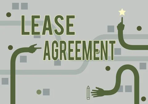 Text caption presenting Lease Agreement. Business overview Contract on the terms Ilustración de archivo