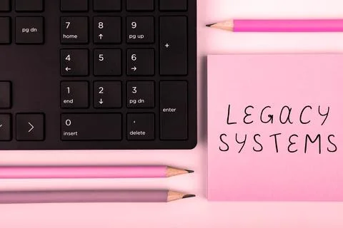 Text caption presenting Legacy Systems. Word for old method technology computer Foto stock
