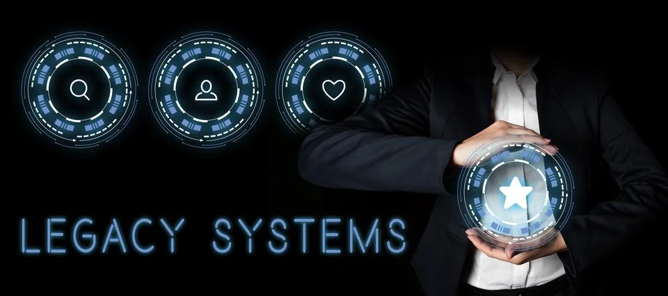 Text caption presenting Legacy Systems. Business overview old method technology Foto stock