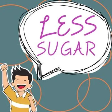 Text caption presenting Less Sugar. Business idea Lower volume of sweetness in 库存插图
