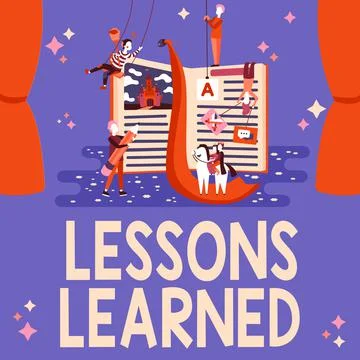 Text caption presenting Lessons Learned. Business approach the knowledge or Stock Illustration