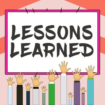 Text caption presenting Lessons Learned. Concept meaning Promote share and use Illustrazione stock