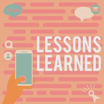 Text caption presenting Lessons LearnedPromote share and use knowledge derived 스톡 일러스트