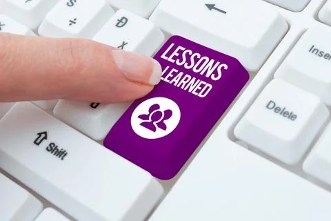 Text caption presenting Lessons LearnedPromote share and use knowledge derived Stock Photos
