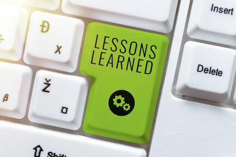 Text caption presenting Lessons LearnedPromote share and use knowledge derived Stock Photos
