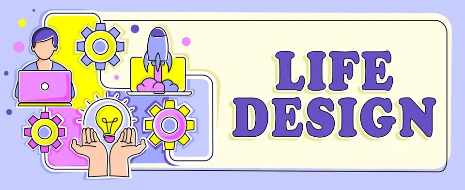 Text caption presenting Life Design. Business overview balance how you live Stock Illustration