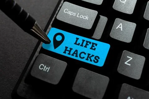 Text caption presenting Life Hacks. Concept meaning strategy or technique Stock Photos