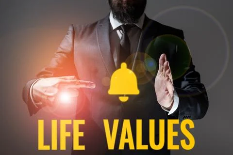Text caption presenting Life Values. Business idea things that you believe are Stock Photos