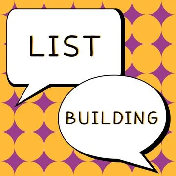 Text caption presenting List Building. Word for database of people you can Ilustración de archivo