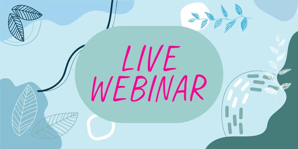Text caption presenting Live Webinar. Word for Interactive seminar transmitted Stock Illustration