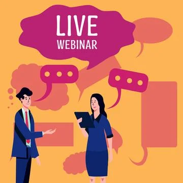 Text caption presenting Live Webinar. Business overview Interactive seminar Stock Illustration