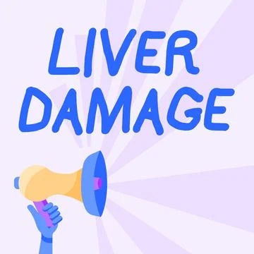 Text caption presenting Liver Damage. Business showcase damage to the liver and Stock Illustration