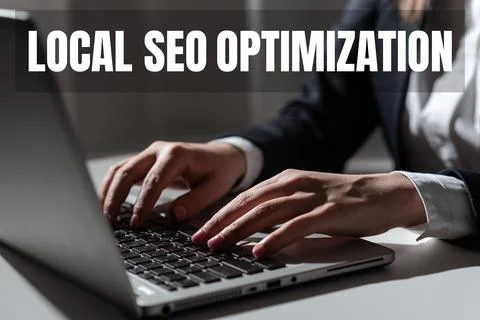 Text caption presenting Local Seo Optimization. Business overview increase Stock Photos