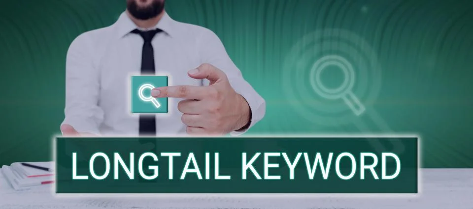 Text caption presenting Longtail Keyword. Business overview designed for Foto stock