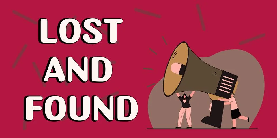 Text caption presenting Lost And Found. Business overview Place where you can Stock Illustration