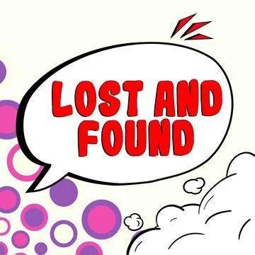 Text caption presenting Lost And Found. Word for Place where you can find Stock Illustration