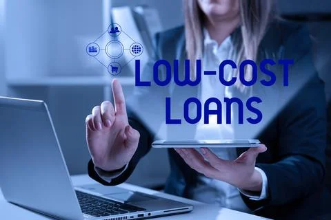 Text caption presenting Low Cost Loans. Business idea loan that has an interest 写真素材