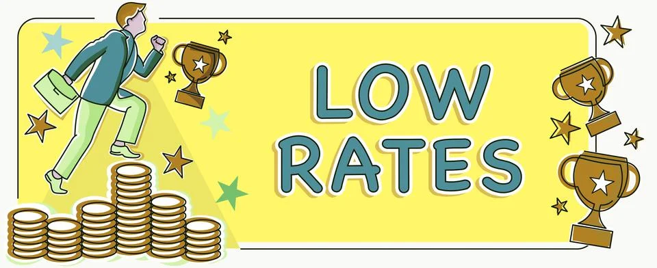 Text caption presenting Low Rates. Business idea A cost of an item or service Stock Illustration