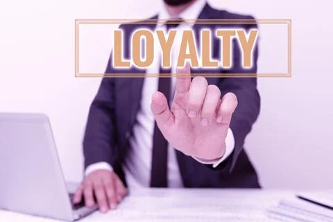 Text caption presenting Loyalty. Business showcase faithfulness to commitments Foto stock
