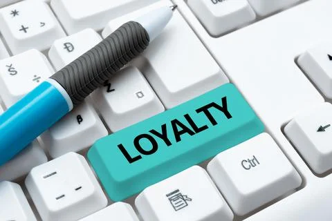 Text caption presenting Loyalty. Internet Concept faithfulness to commitments or Foto stock