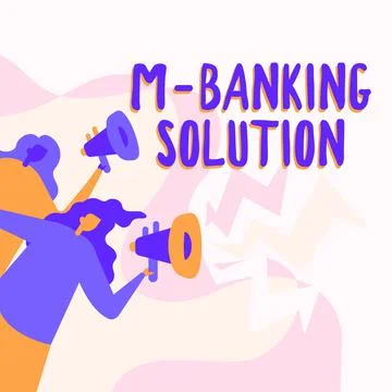 Text caption presenting M banking Solution. Word Written on conduct financial イラスト素材