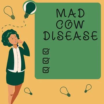 Text caption presenting Mad Cow Disease. Word for Neurodegenerative lethal Stock Illustration