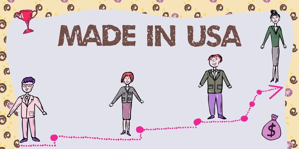 Text caption presenting Made In Usa. Conceptual photo American brand United Stock Illustration