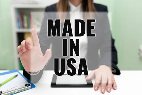 Text caption presenting Made In Usa. Business idea American brand United States Stock Photos